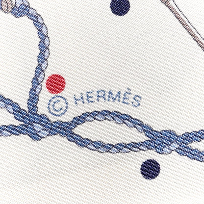 Hermes Silk Calfskin Les Cles A Pois Fringed Twilly Creme Gris Perle Multicolor Creme 4 of 4