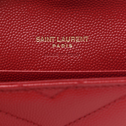Saint Laurent Grain De Poudre Matelasse Chevron Small Monogram Envelope Wallet Rouge Eros 6 of 8