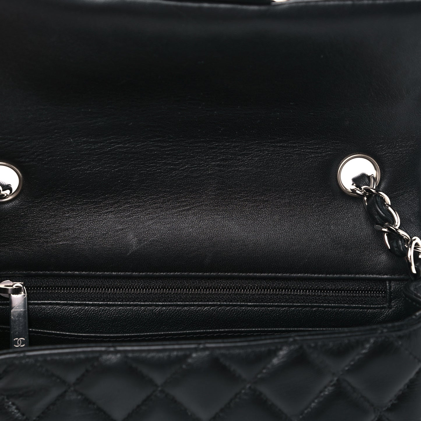 Lambskin Quilted Mini Rectangular Flap Black