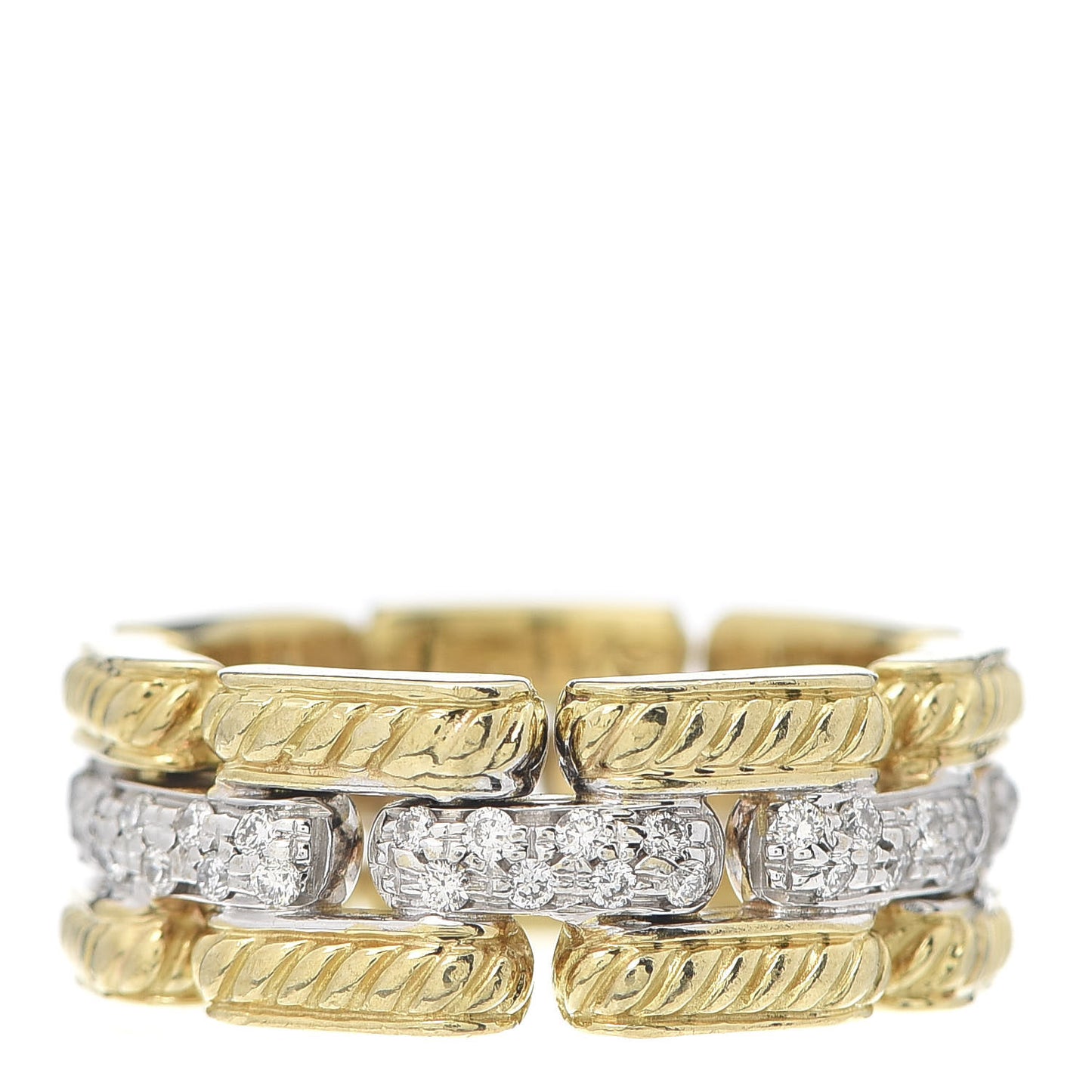 18K Yellow Gold Diamond Gatelin Link Ring 53 6.25