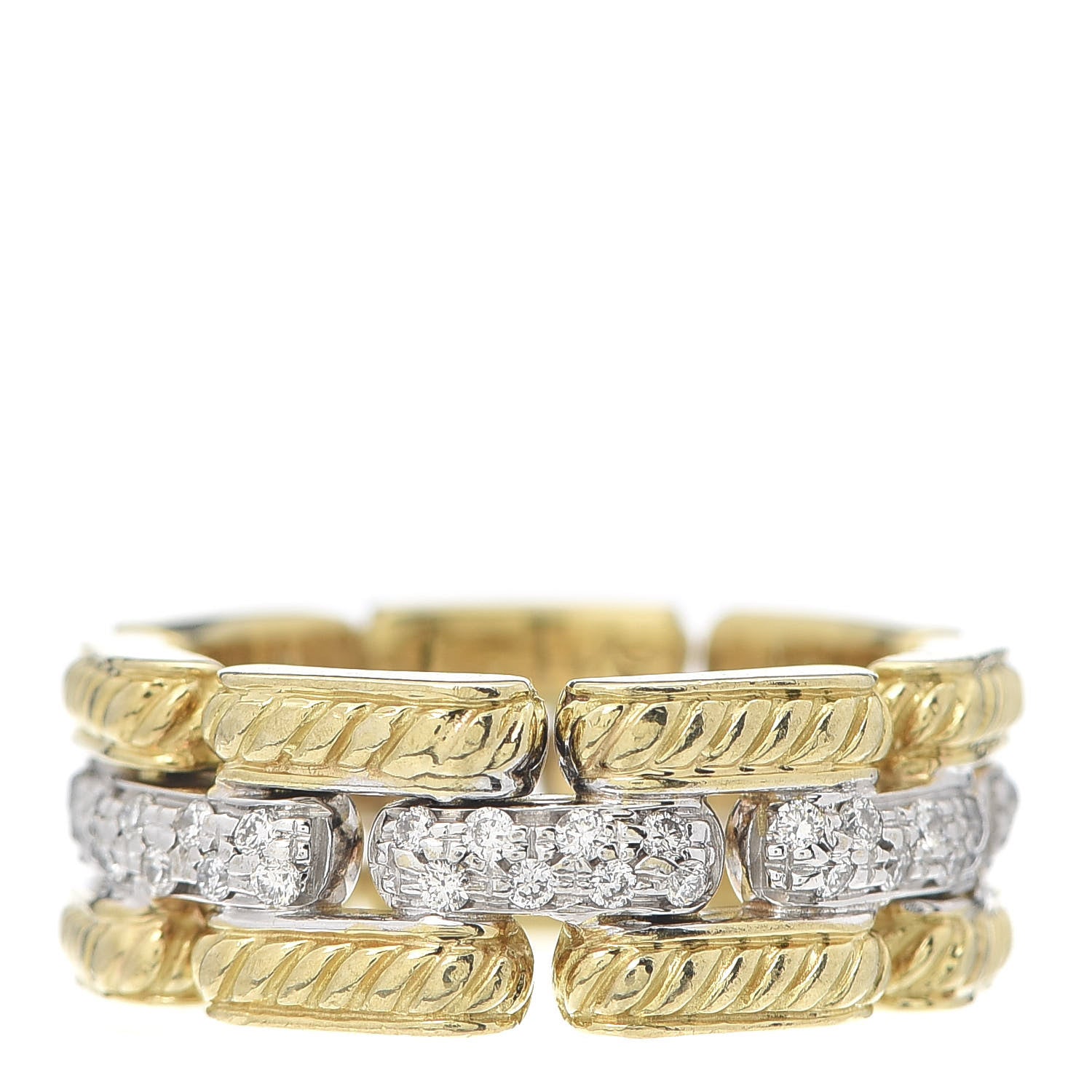 David Yurman 18K Yellow Gold Diamond Gatelin Link Ring 53 6.25 1 of 5