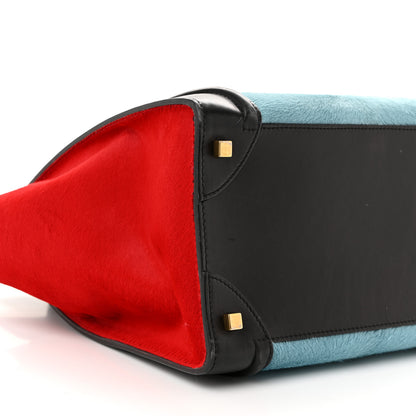 Celine Pony Hair Mini Tri-Color Luggage Glacier Red Black 8 of 9