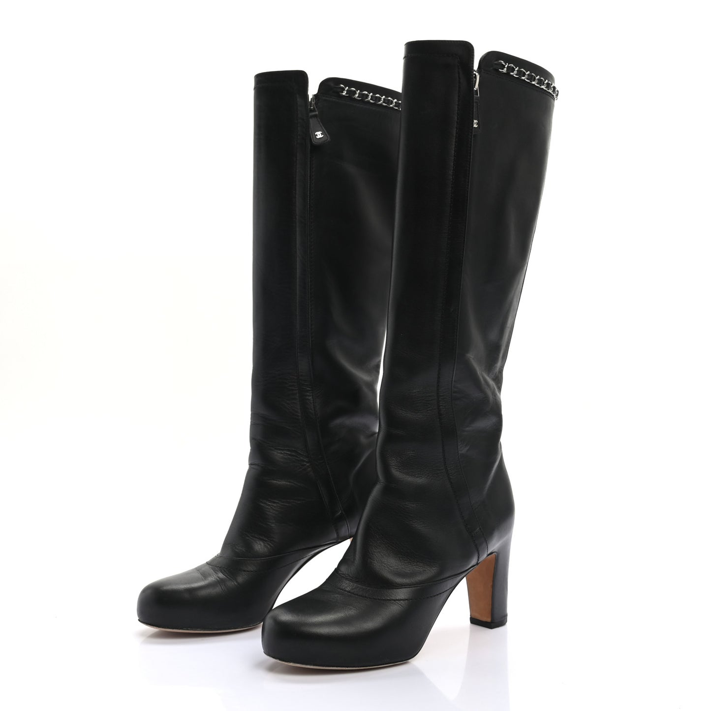 Lambskin Chain High Boots 38 Black
