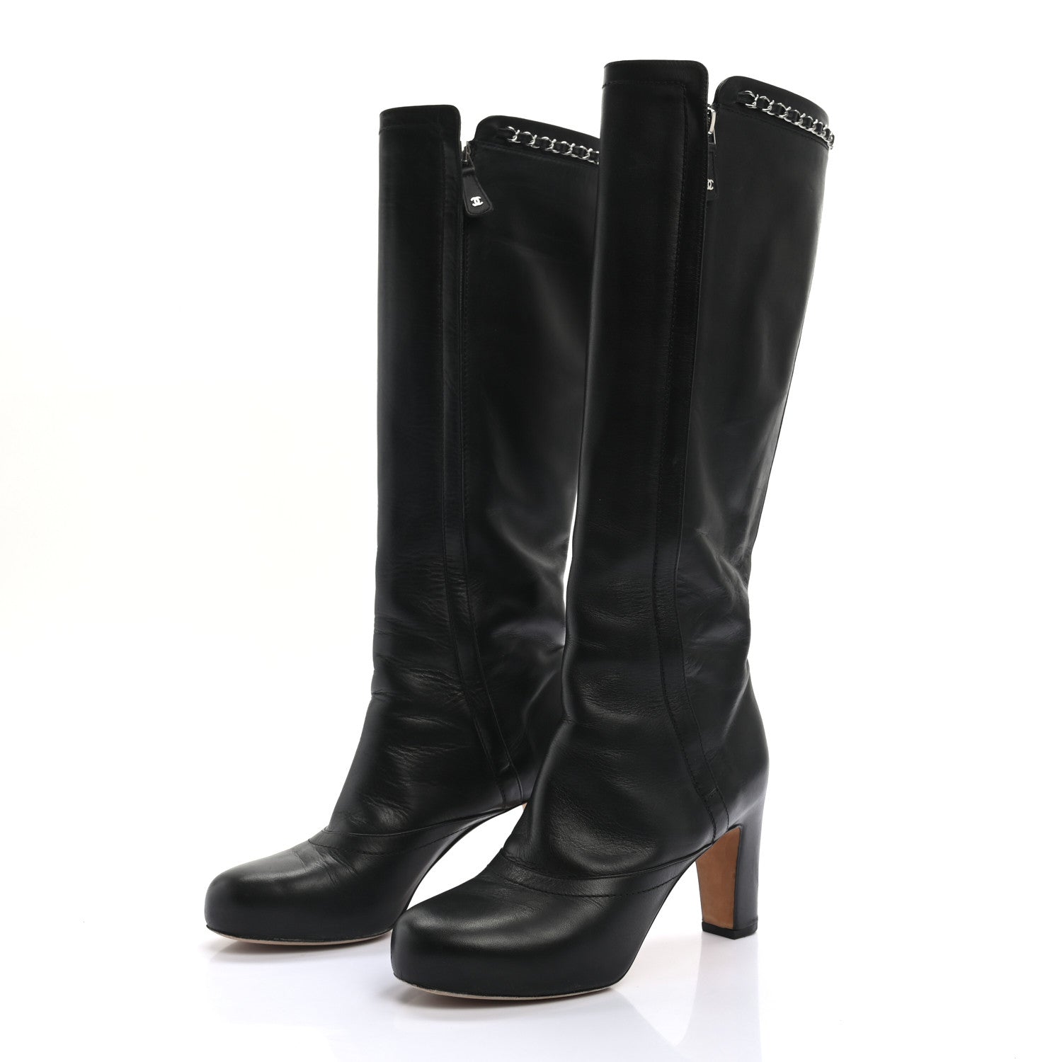 Chanel Lambskin Chain High Boots 38 Black 3 of 10