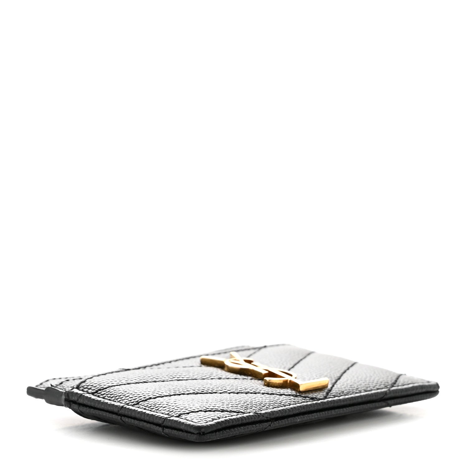 Saint Laurent Grain De Poudre Matelasse Chevron Monogram Credit Card Case Black 4 of 12