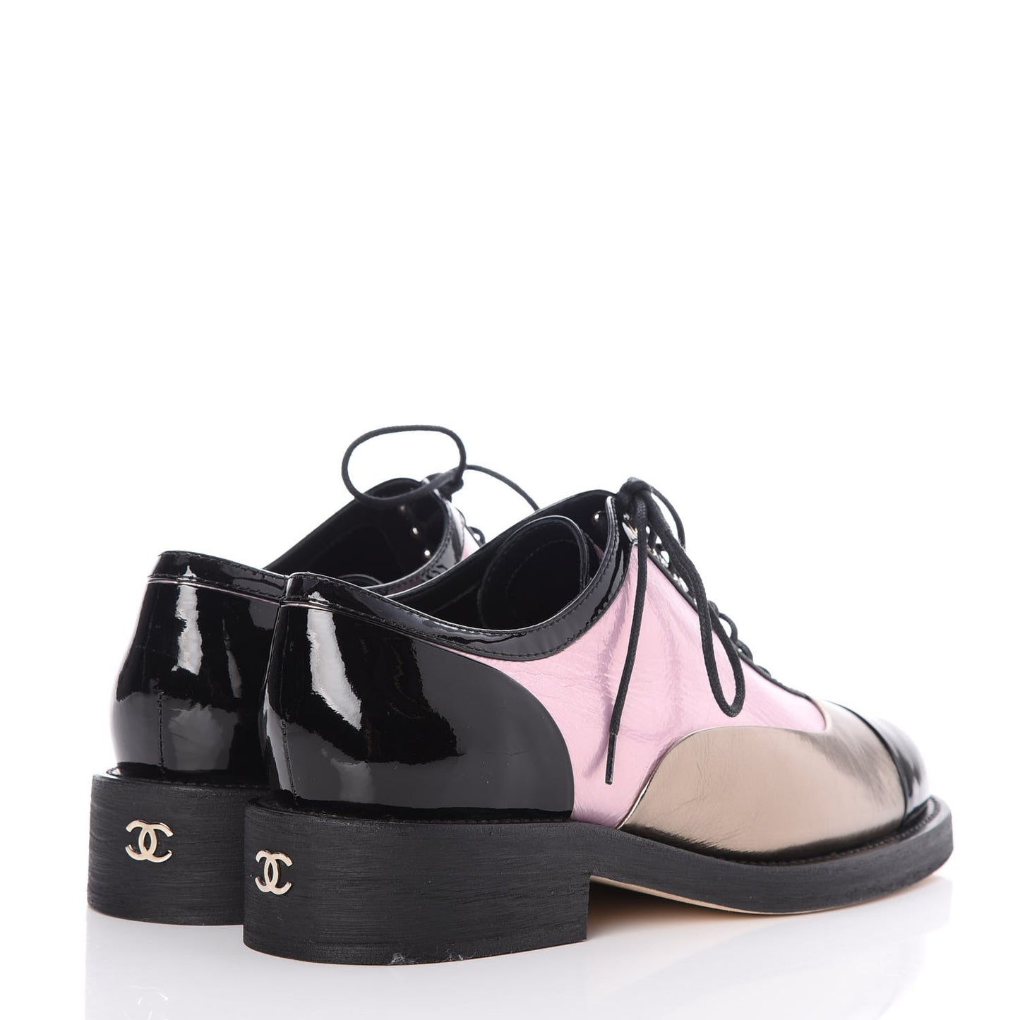 Crumpled Lambskin Patent CC Lace Up Oxfords 38 Pink Gold Black