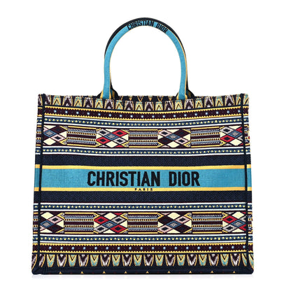 Christian Dior Canvas Embroidered Book Tote Blue Multicolor 1 of 11