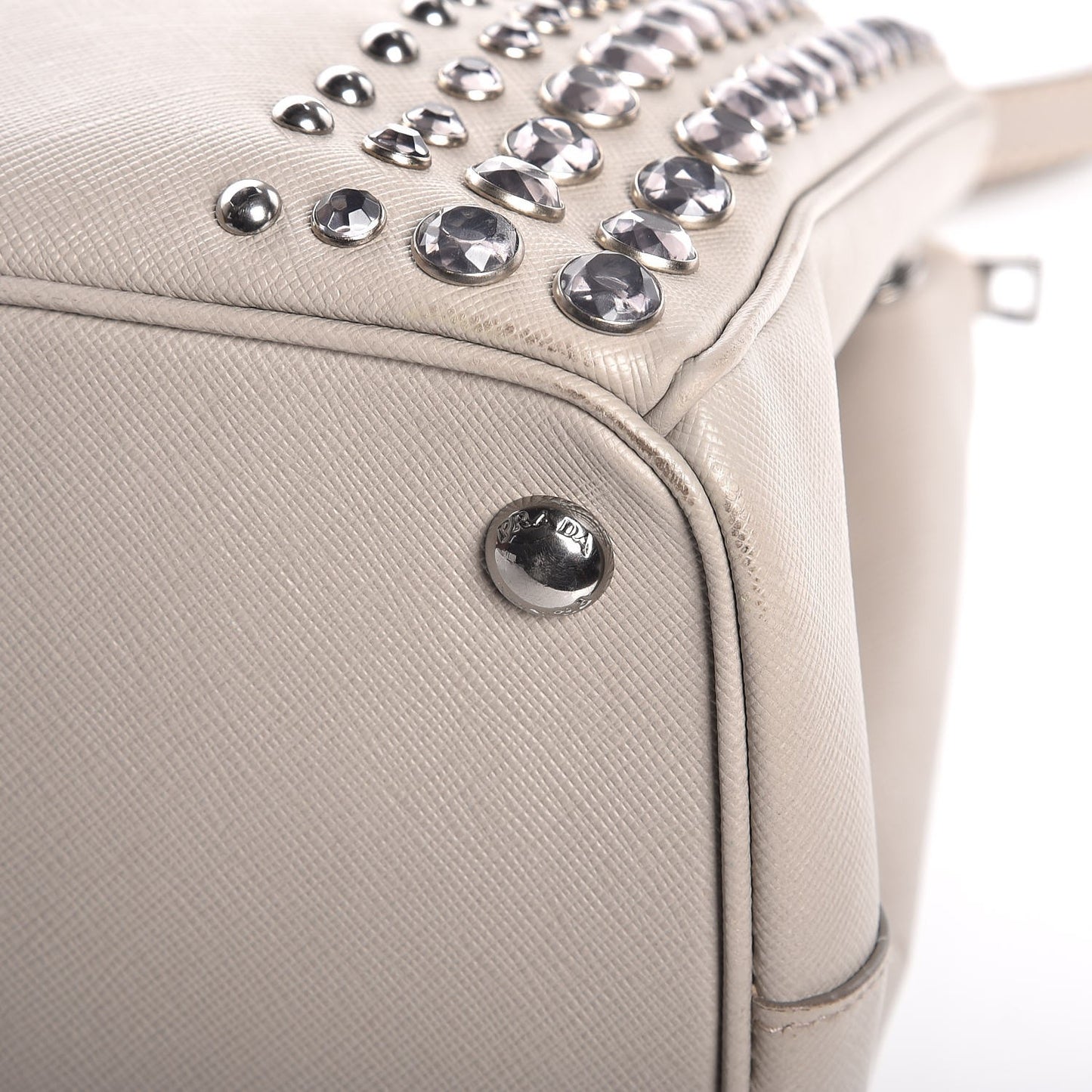 Saffiano Lux Studded Crystal Medium Galleria Double Zip Tote Talco