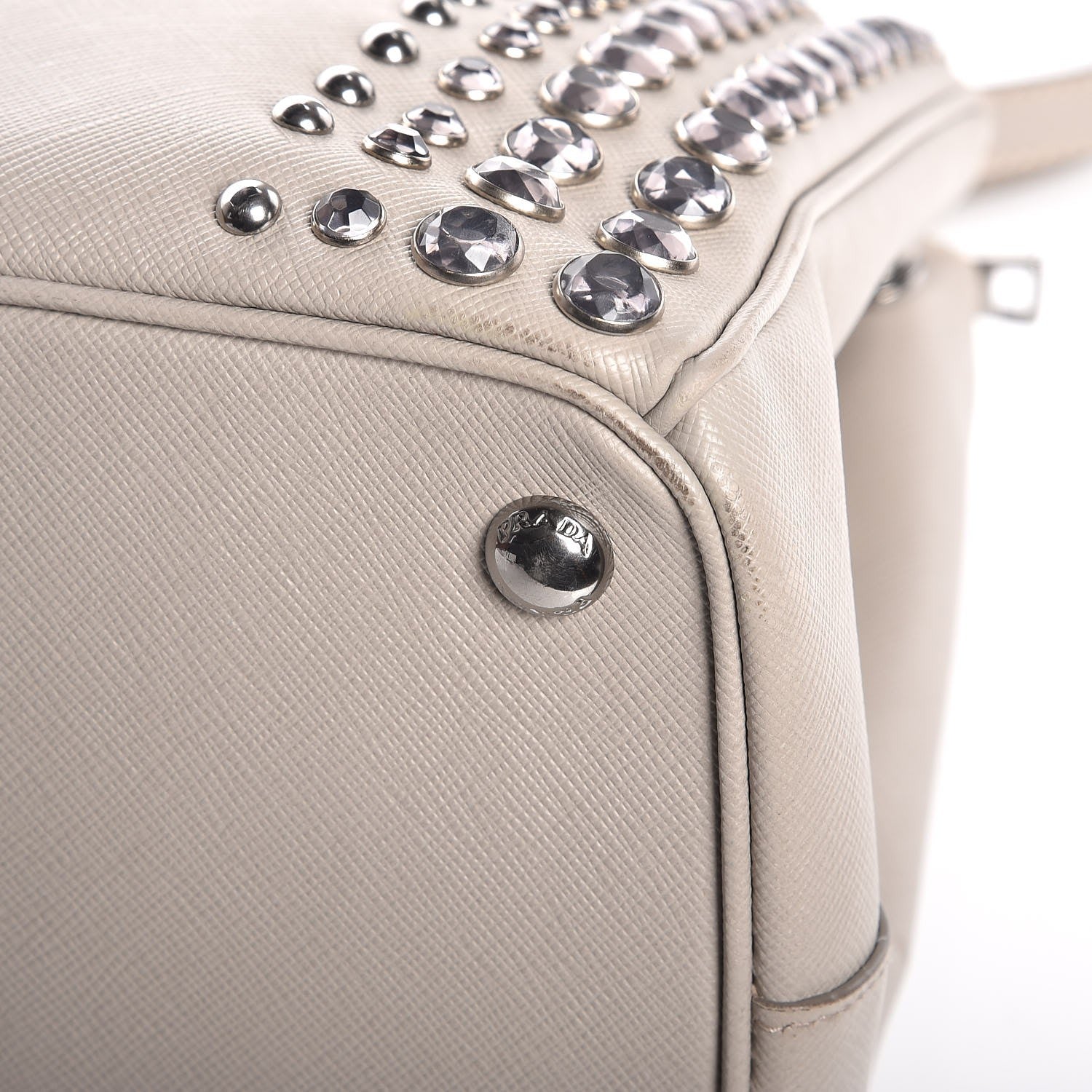 Prada Saffiano Lux Studded Crystal Medium Galleria Double Zip Tote Talco 11 of 12