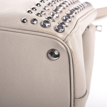 Prada Saffiano Lux Studded Crystal Medium Galleria Double Zip Tote Talco 11 of 12