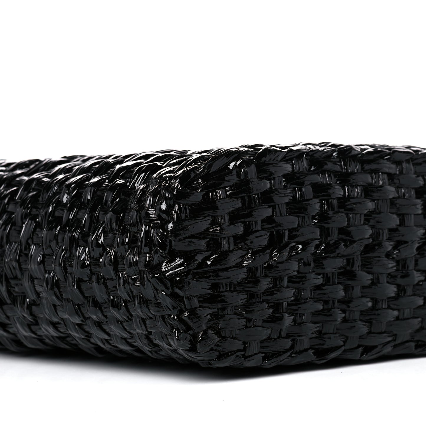 Vernice Vitello Raffia Woven Coffa Tote Black