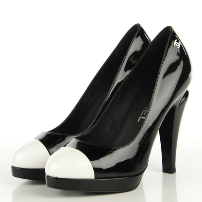 Chanel Patent Cap Toe Pumps 38.5 Black White 3 of 8