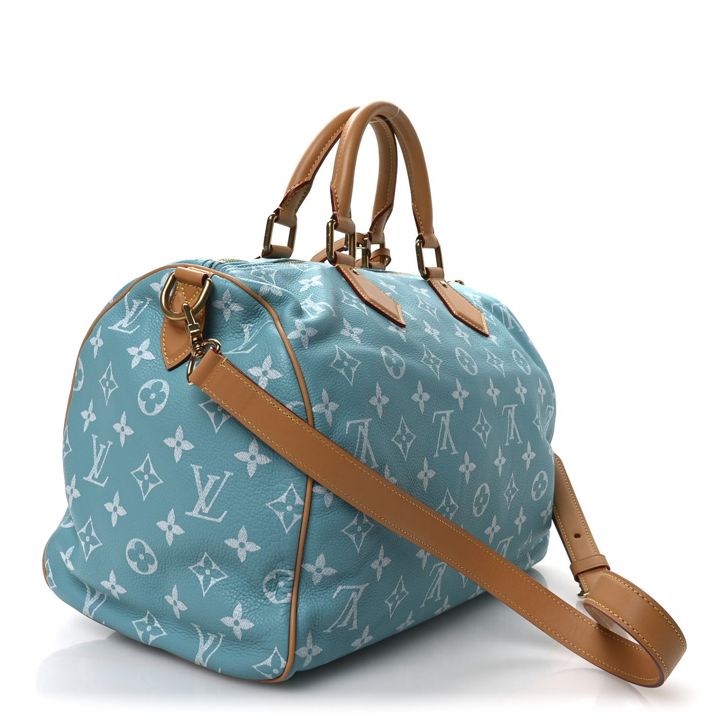 Calfskin Monogram Speedy P9 Bandouliere 40 Turquoise