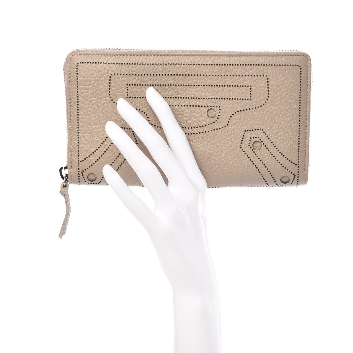 Balenciaga Veau Grana Perforated Blackout Hardware Continental Zip Around Wallet Gris Cendre 2 of 9
