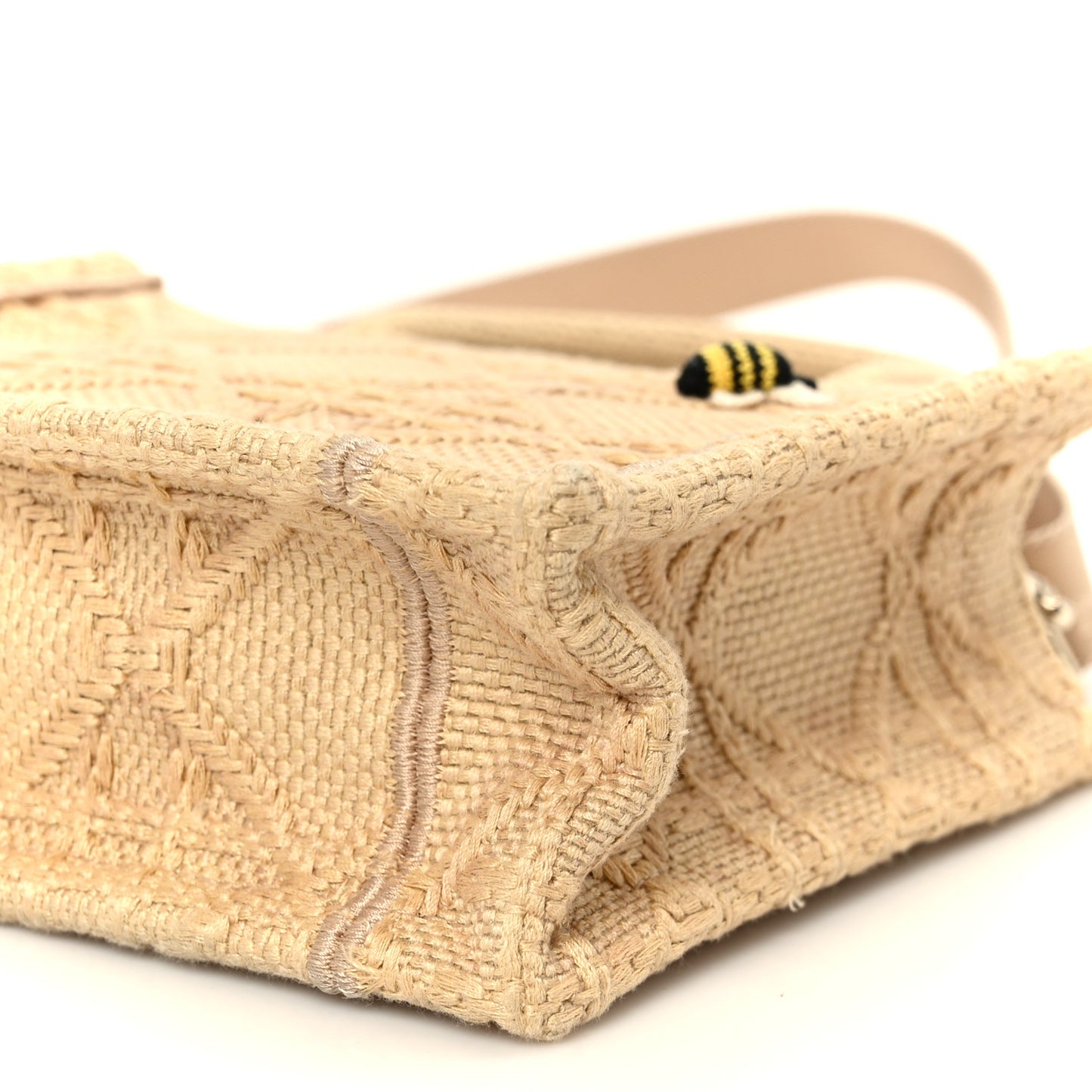 Raffia Cannage Crocheted Bee Mini Book Tote with Strap Natural