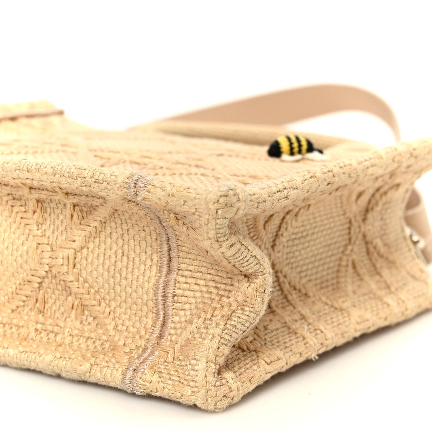 Christian Dior Raffia Cannage Crocheted Bee Mini Book Tote with Strap Natural 11 of 11