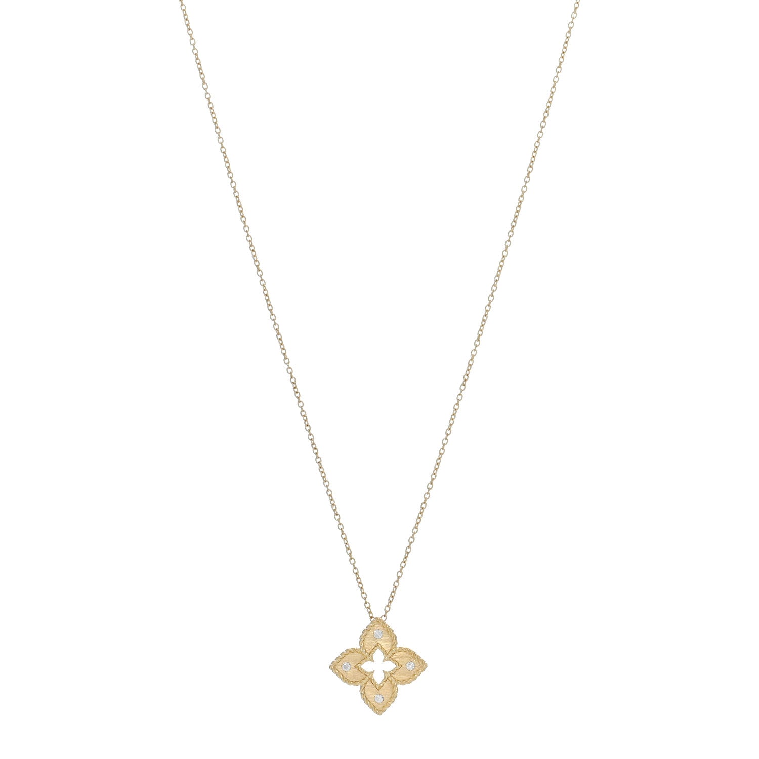Roberto Coin 18K Yellow Gold Diamond Petite Venetian Princess Flower Pendant Necklace 1 of 4