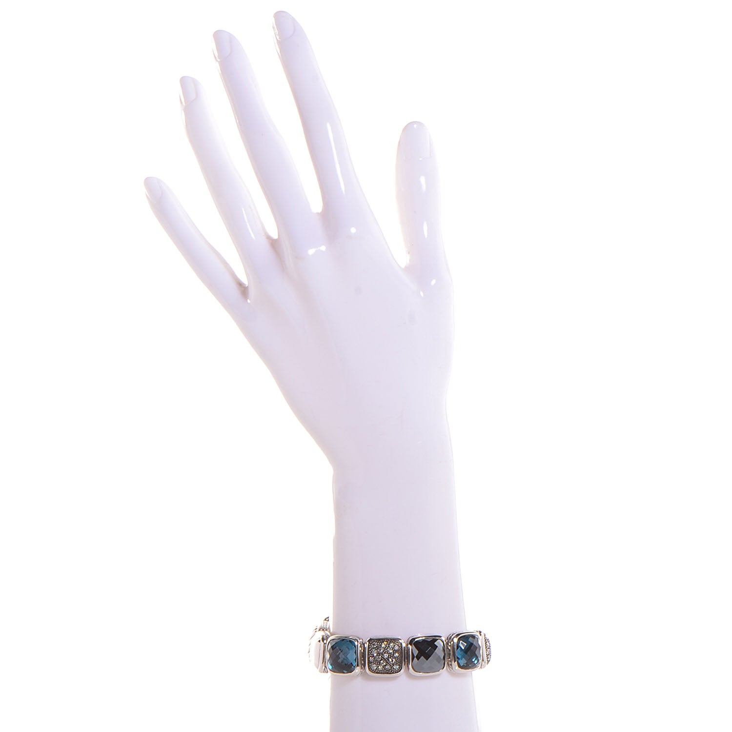 David Yurman Sterling Silver Diamond Blue Topaz Hematite Chiclet One Row Bracelet 2 of 5
