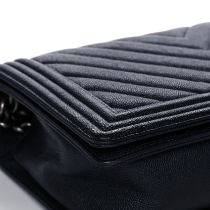 Chanel Caviar Chevron Quilted New Medium Boy Flap Dark Navy Blue 11 of 14