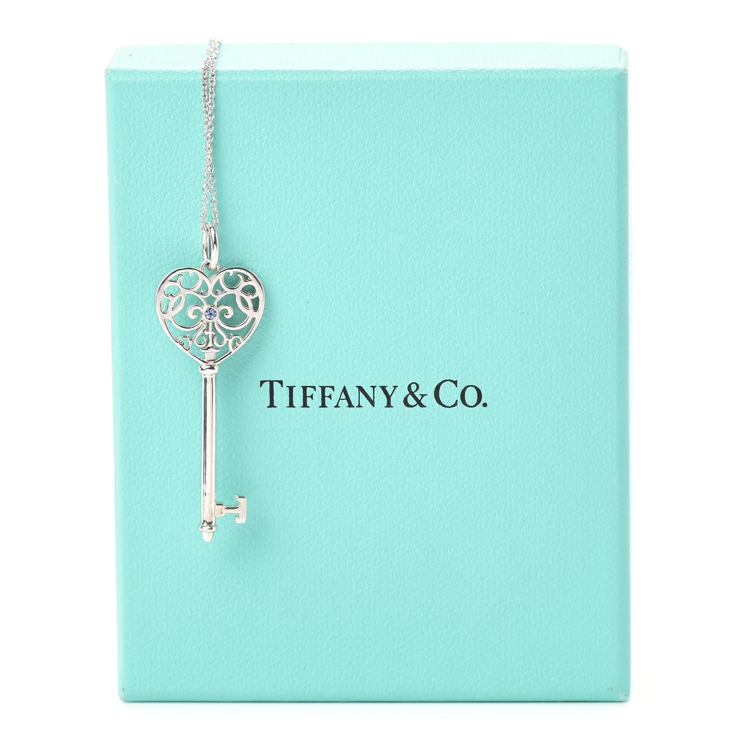 Sterling Silver Blue Sapphire Enchant Heart Key Pendant Necklace