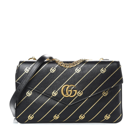 Gucci Calfskin Diagonal GG Medium Thiara Double Envelope Shoulder Bag Black White 1 of 12