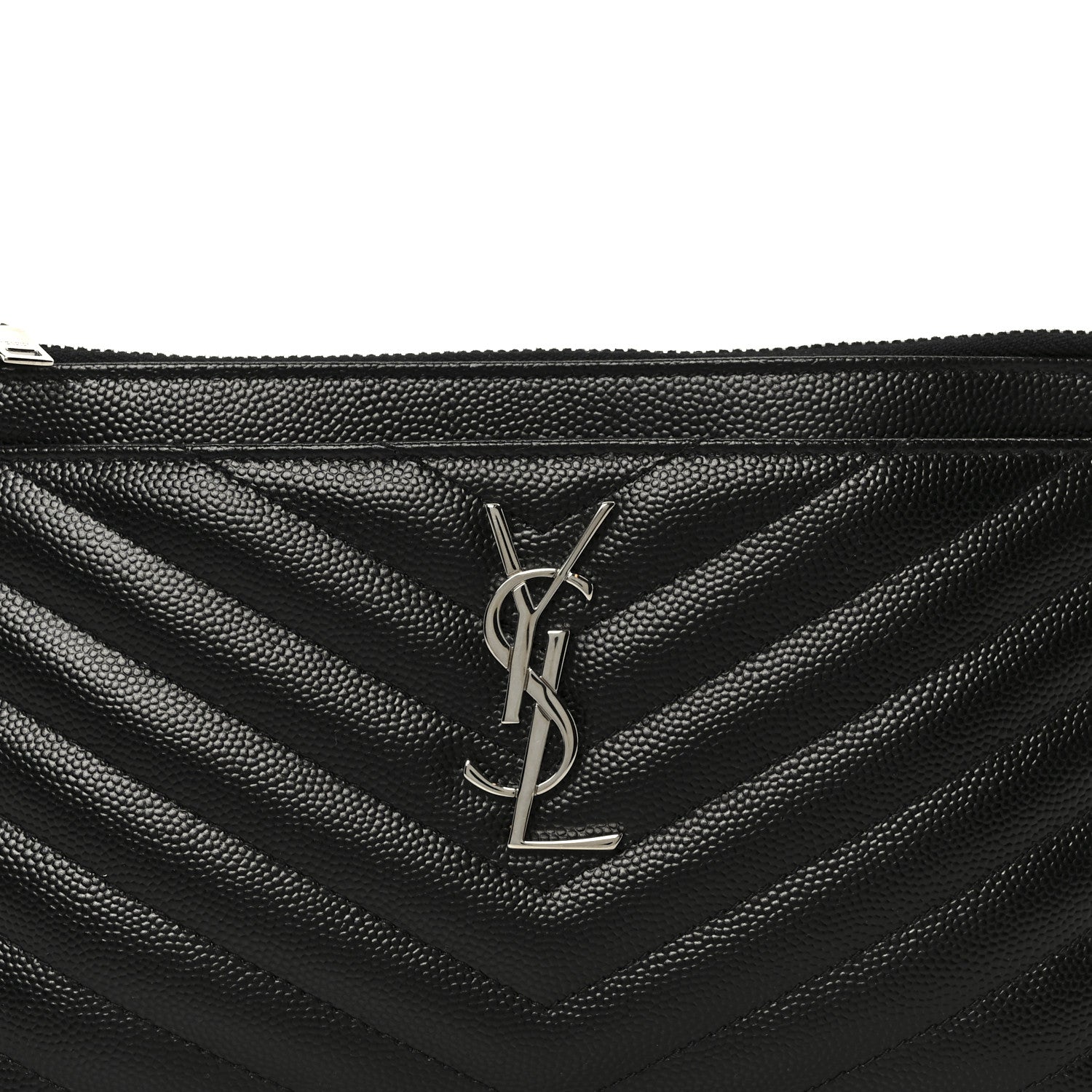 Saint Laurent Grain De Poudre Chevron Monogram Bill Pouch Black 8 of 8