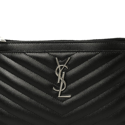 Saint Laurent Grain De Poudre Chevron Monogram Bill Pouch Black 8 of 8