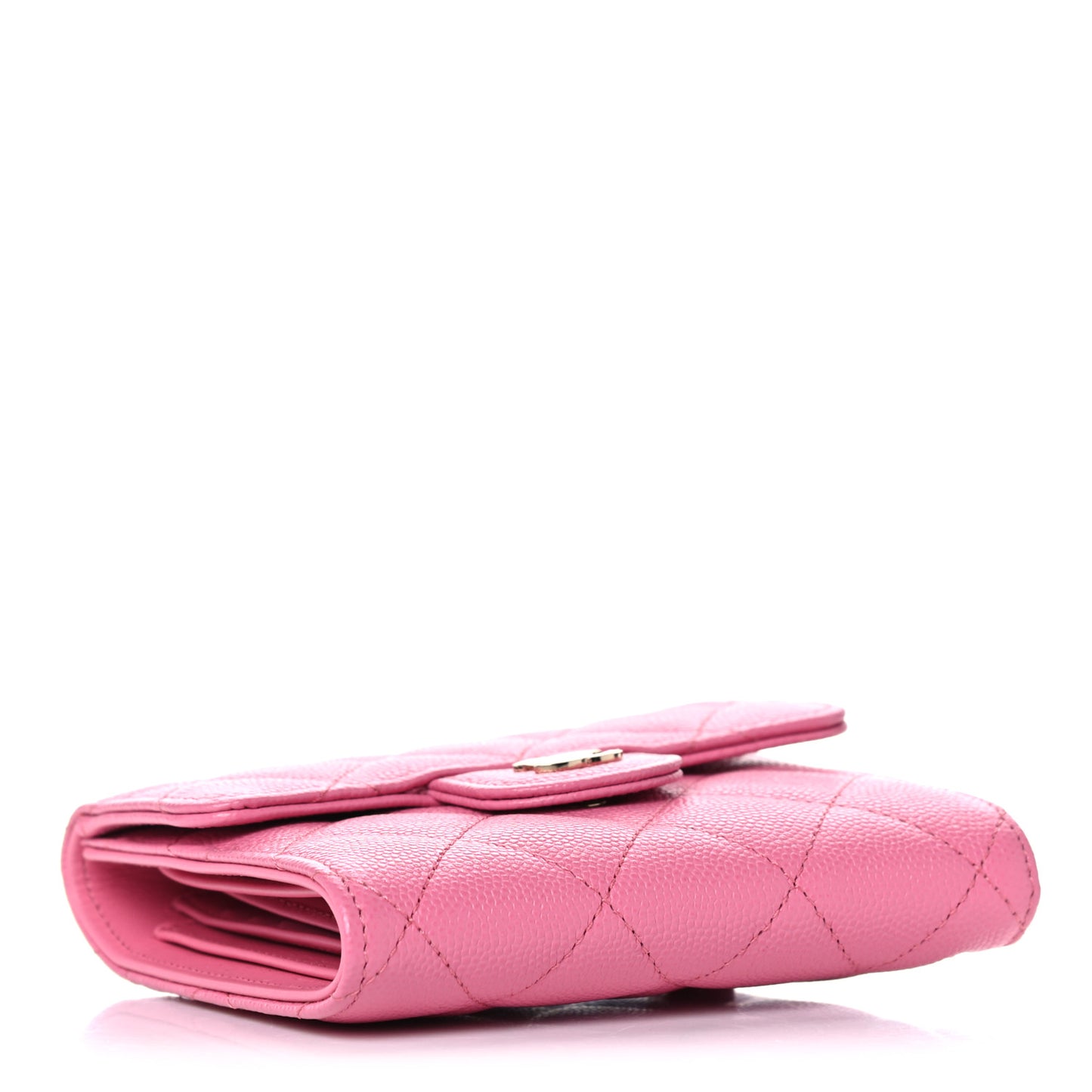 Caviar Quilted Compact Flap Wallet Pink