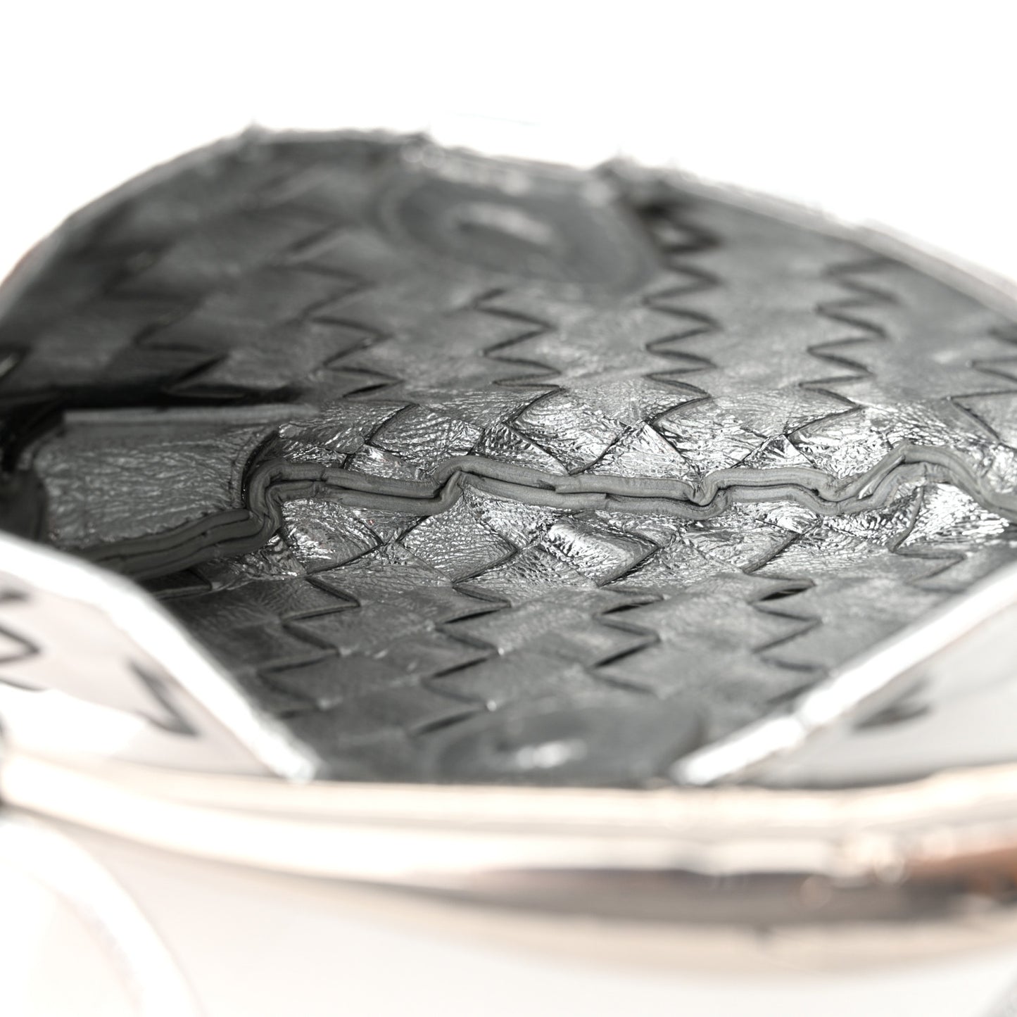 Mirror Laminated Nappa Intrecciato Mini Sardine Bag Silver