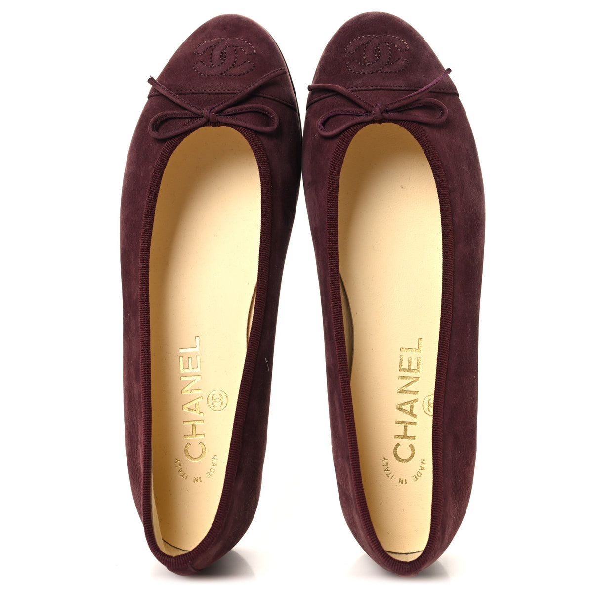 Suede Calfskin Cap Toe CC Ballerina Flats 37 Burgundy