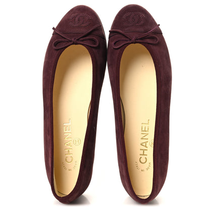 Chanel Suede Calfskin Cap Toe CC Ballerina Flats 37 Burgundy 2 of 10