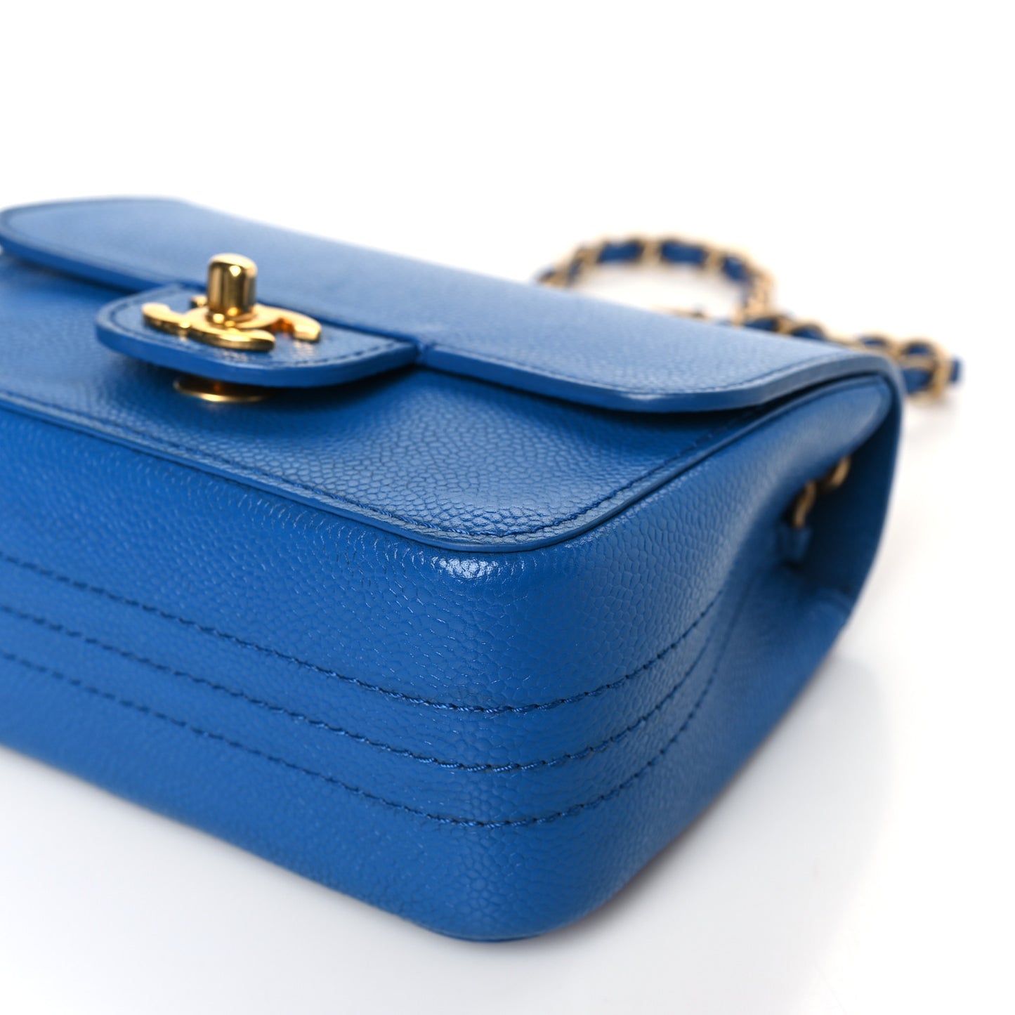 Grained Calfskin Mini Square Classic Pure Flap Blue