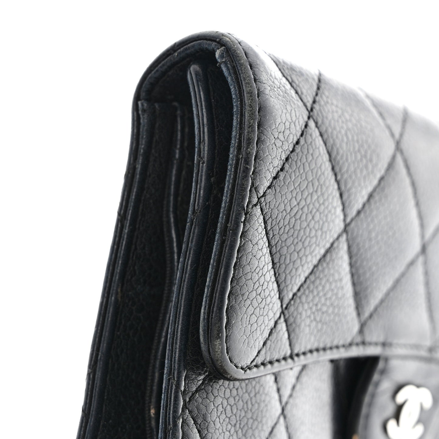 Caviar Quilted Large Flap Wallet Black
