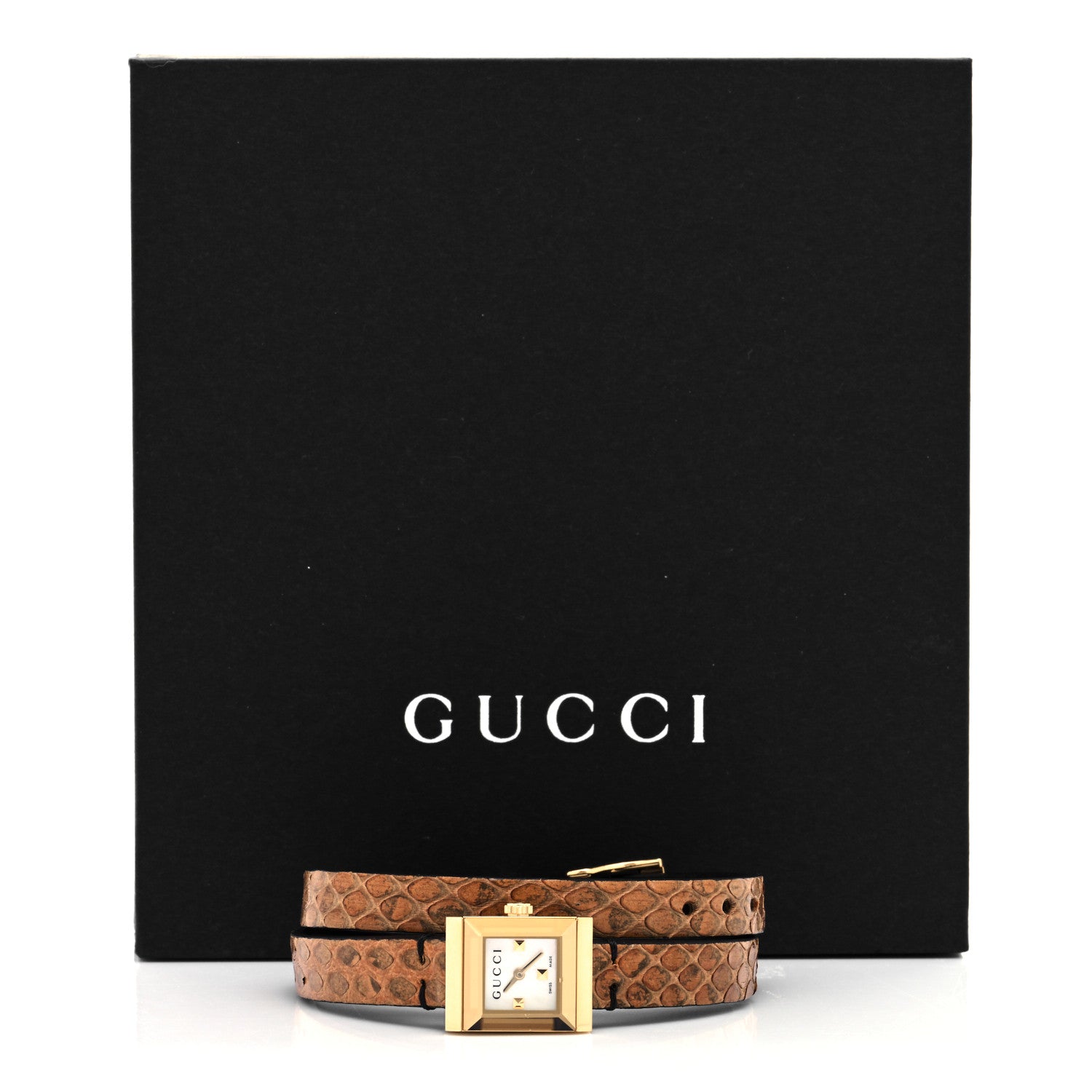 Gucci Stainless Steel Lizard Mother of Pearl 14mm G-Frame Square Double Wrap Quartz Watch 5 of 5