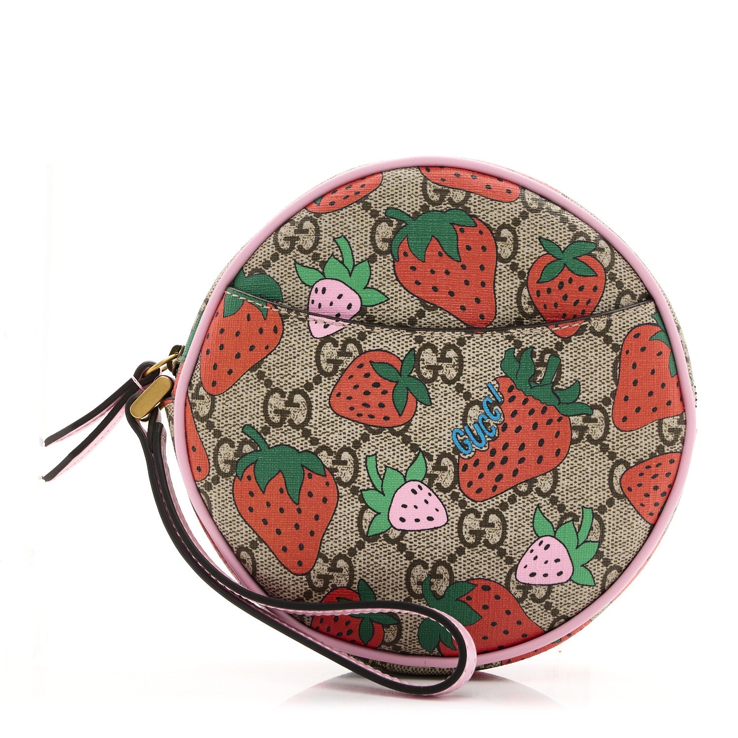 Gucci GG Supreme Monogram Strawberry Round Wrist Wallet 1 of 8