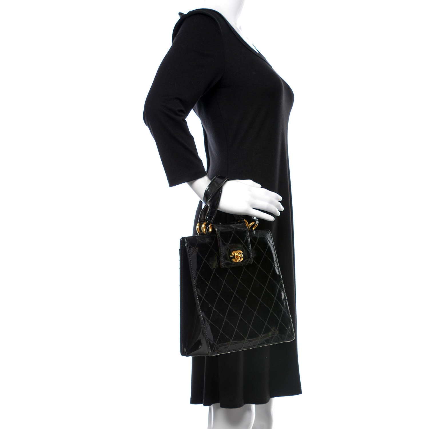 Chanel Patent Diamond Stitched Top Handle Bag Black 2 of 19