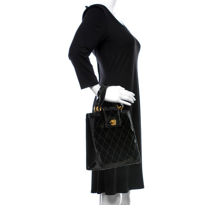 Chanel Patent Diamond Stitched Top Handle Bag Black 2 of 19
