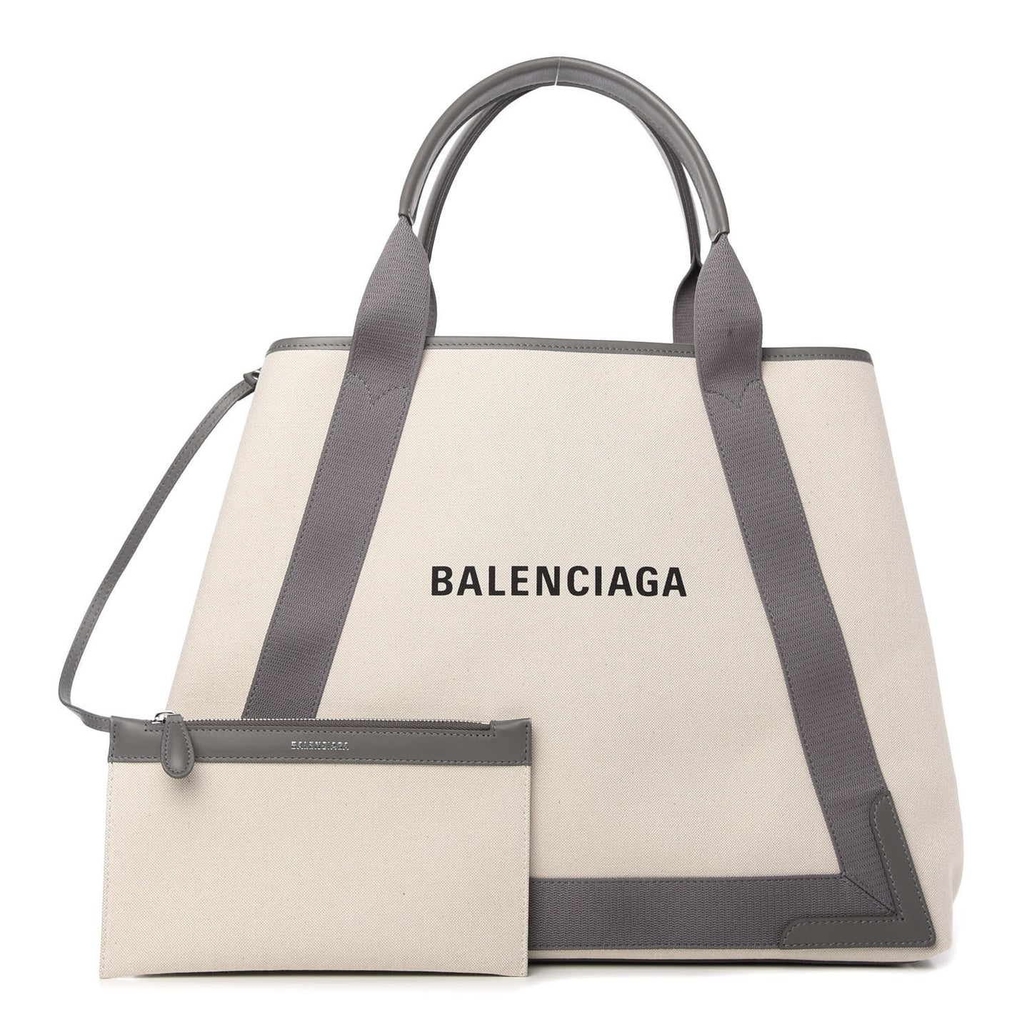 Cotton Canvas Calfskin M Navy Cabas Grey