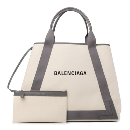 Balenciaga Cotton Canvas Calfskin M Navy Cabas Grey 1 of 13