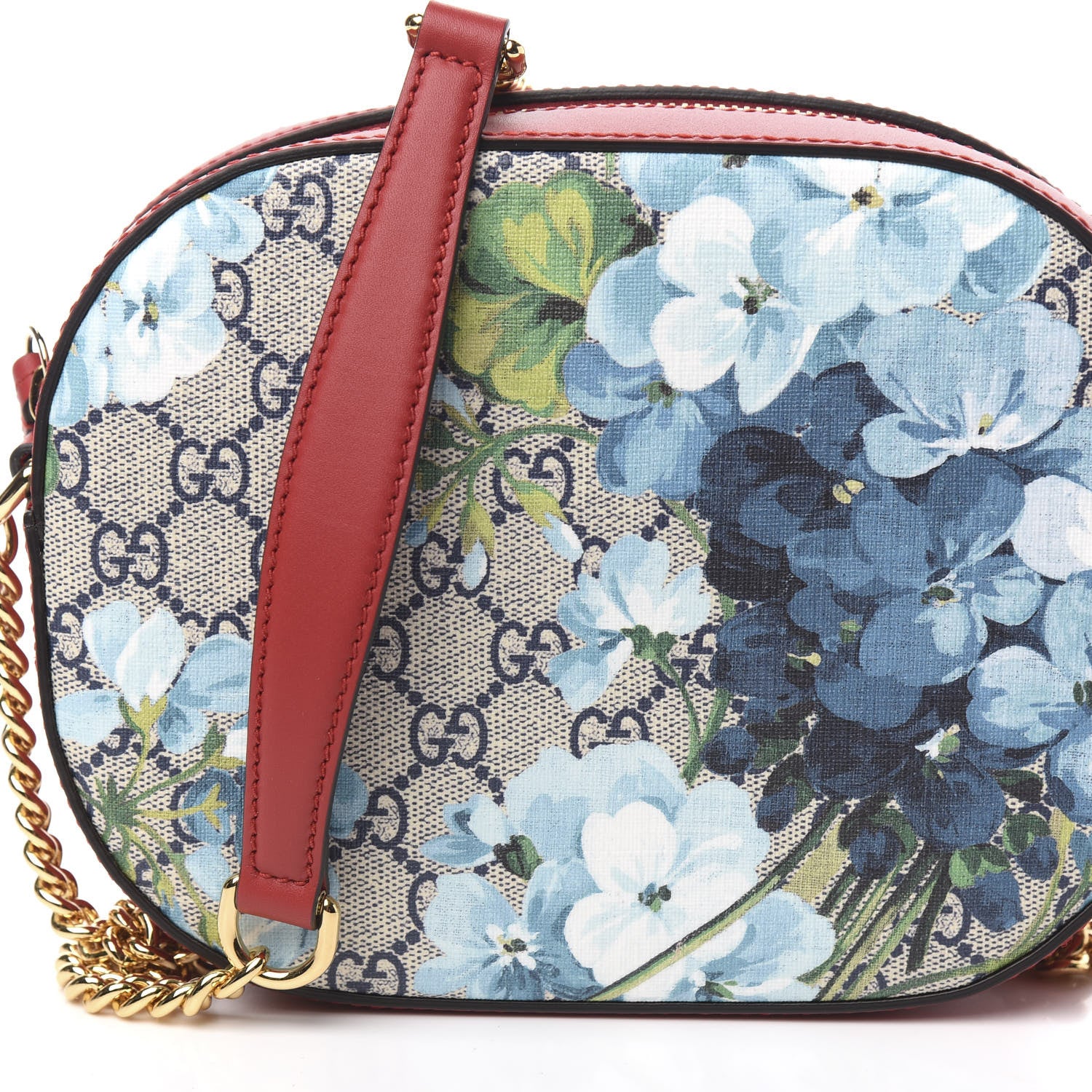 Gucci GG Supreme Monogram Blooms Mini Chain Shoulder Bag Beige Blue Navy Hibiscus Red 7 of 9