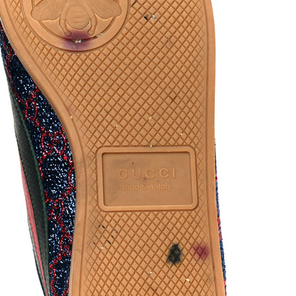 Gucci Lurex Calfskin Web GG Monogram Mens Falacer Sneakers 8.5 Iridescent Blue Iridescent Red Silver 9 of 11