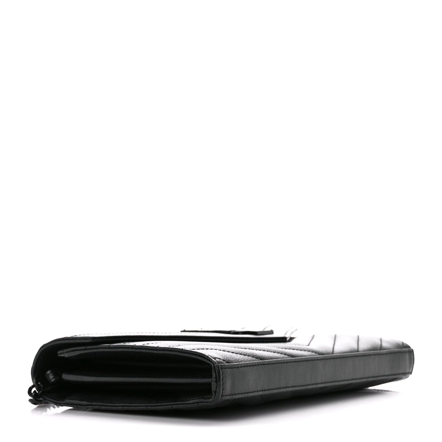 Grain De Poudre Matelasse Chevron Monogram Monochrome Chain Wallet Black