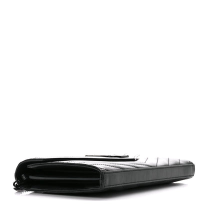 Saint Laurent Grain De Poudre Matelasse Chevron Monogram Monochrome Chain Wallet Black 4 of 13