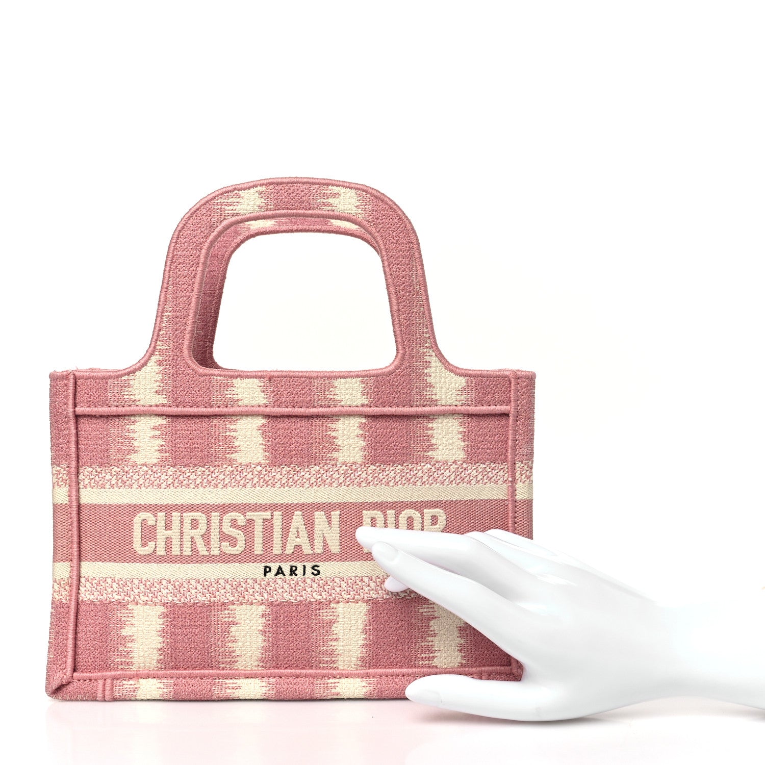 Christian Dior Canvas Embroidered Mini Striped Book Tote Pink