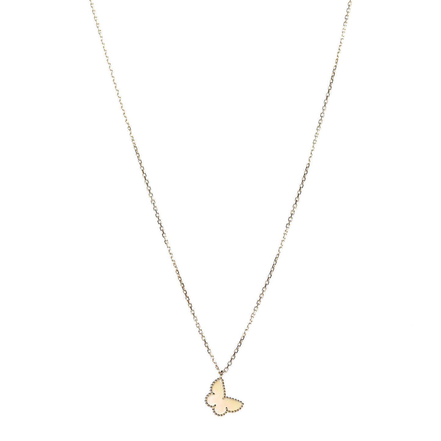 18K Yellow Gold Mother of Pearl Sweet Alhambra Butterfly Pendant Necklace