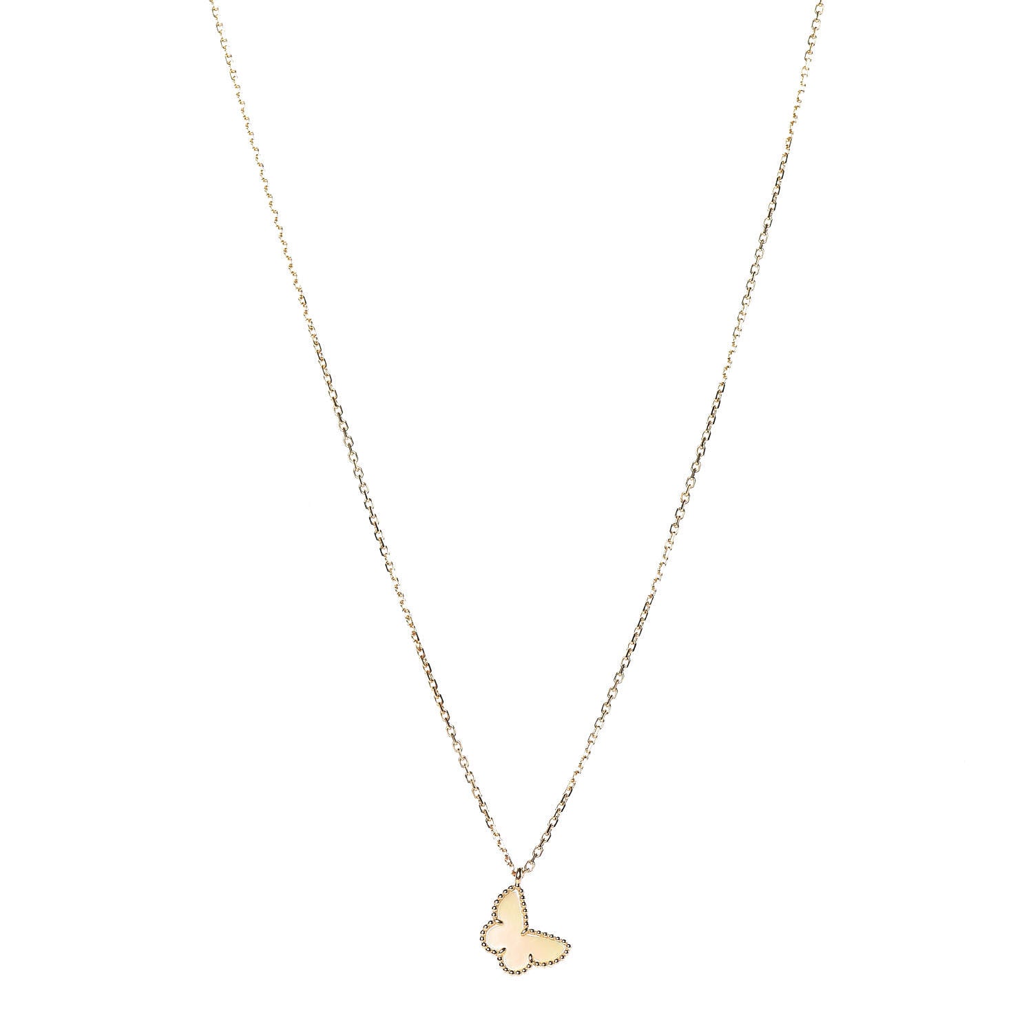Van Cleef & Arpels 18K Yellow Gold Mother of Pearl Sweet Alhambra Butterfly Pendant Necklace 1 of 8