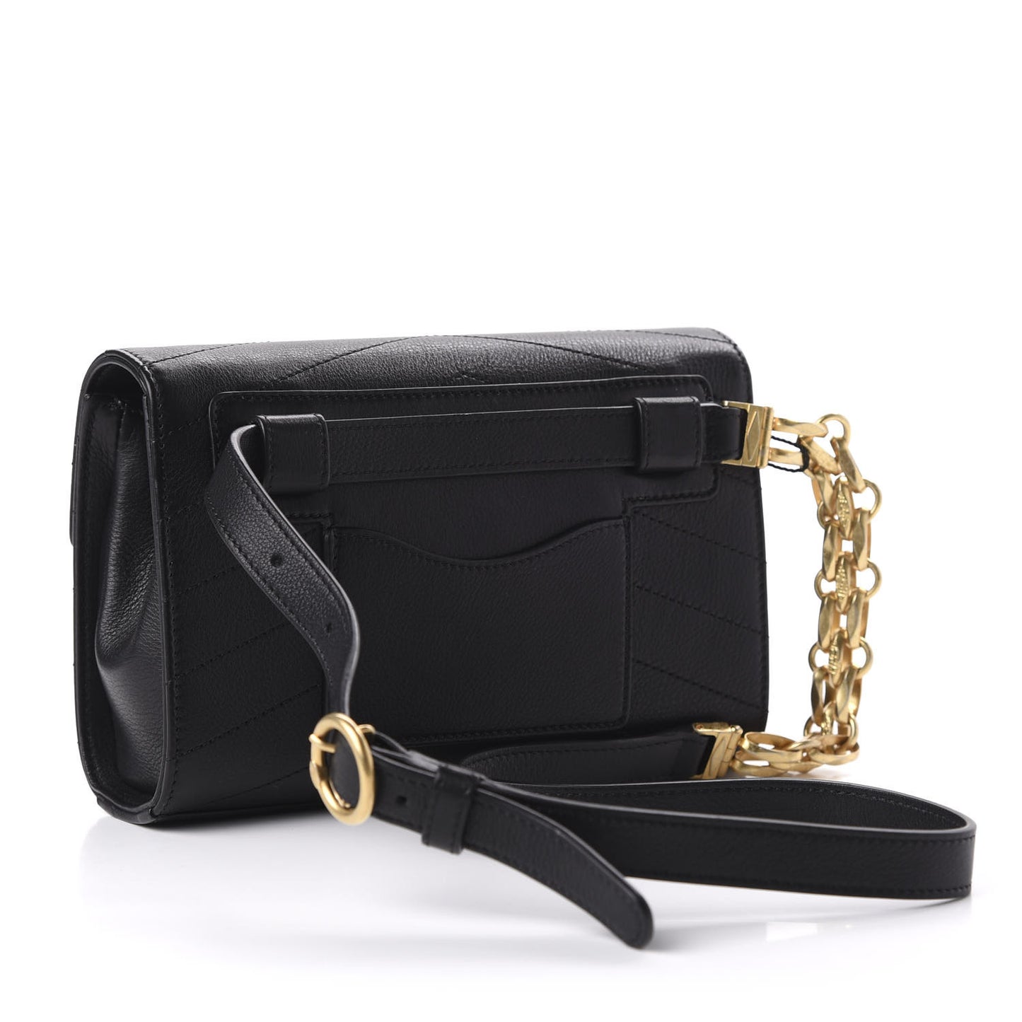 Calfskin Chevron Stitched Coco Waist Bag Black
