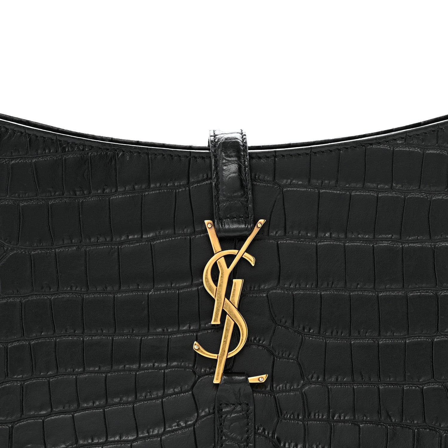 Saint Laurent Calfskin Crocodile Embossed Le 5 A 7 Hobo Black 8 of 13