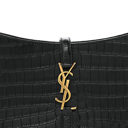 Saint Laurent Calfskin Crocodile Embossed Le 5 A 7 Hobo Black 8 of 13