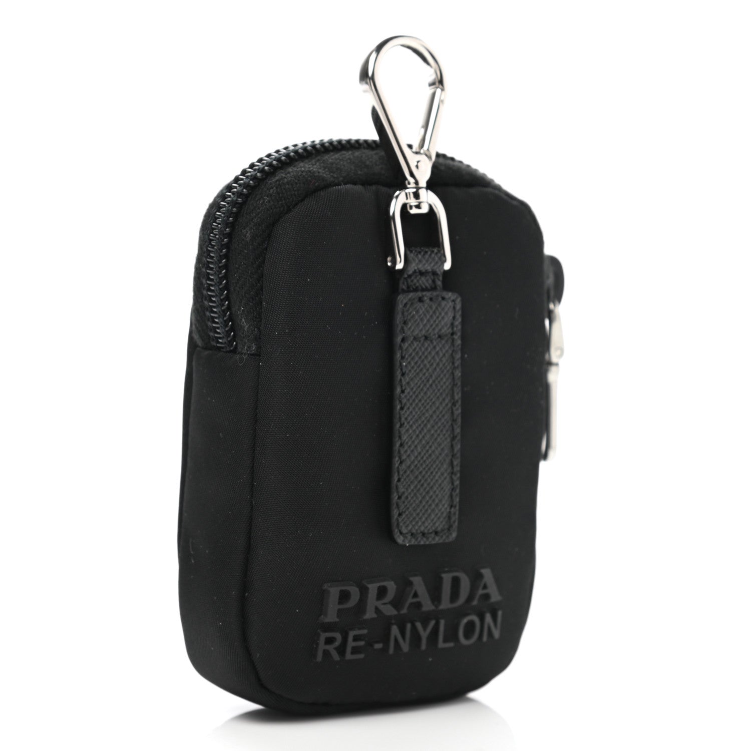 Prada Re-Nylon Pocket Triangle Padded Mini Key Chain Pouch Black 3 of 6